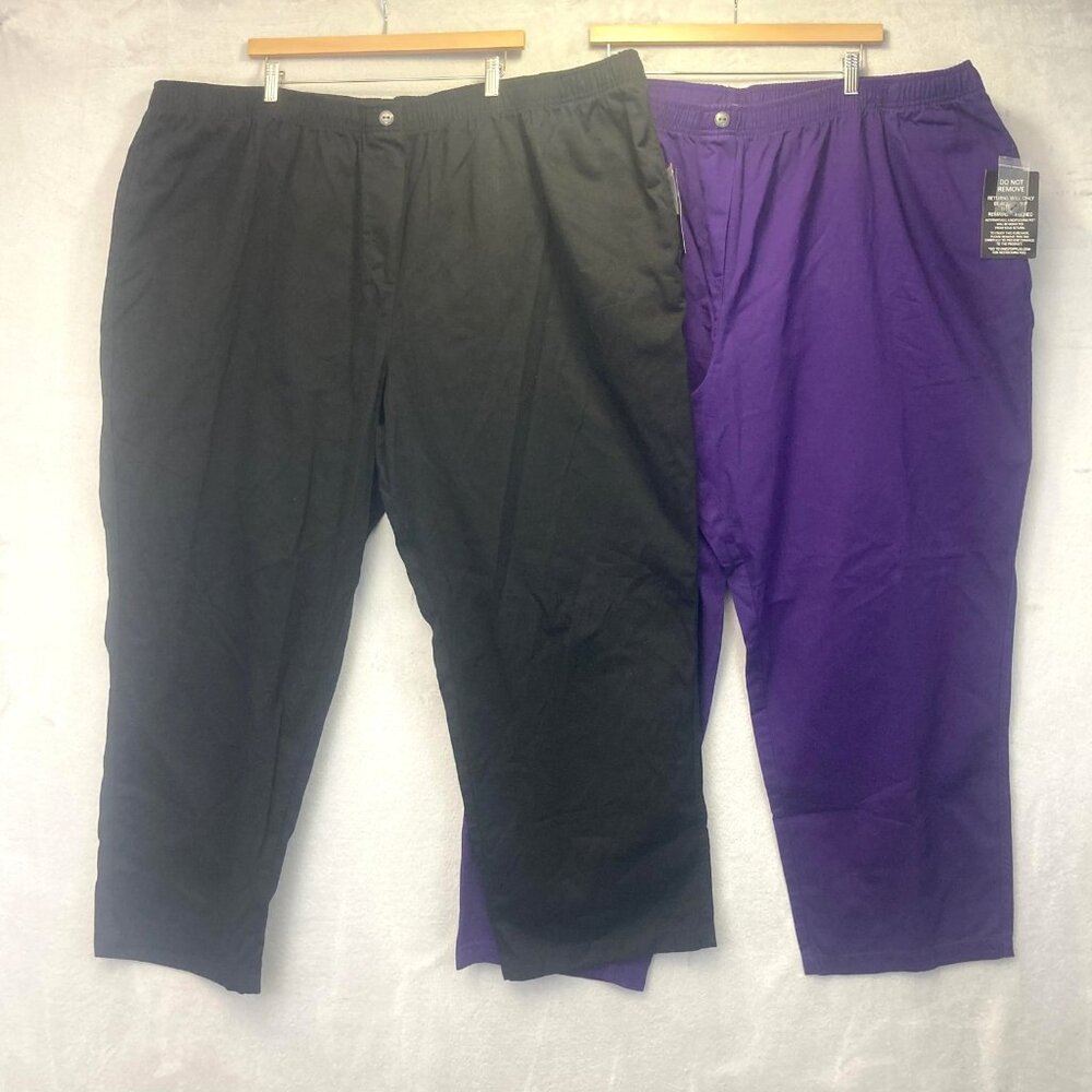 NWT Lot of 2 Woman Within Pull On Pants Womens 36W Black Purple‎ Elastic Waist